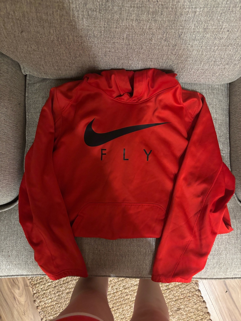 Nike Red Crewneck Sweatshirt with Black Swoosh and FLY Graphic